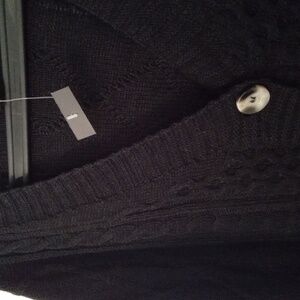 Love & Liberty Women's Cable Knit Cropped Black Button-Up Cardigan Oversized